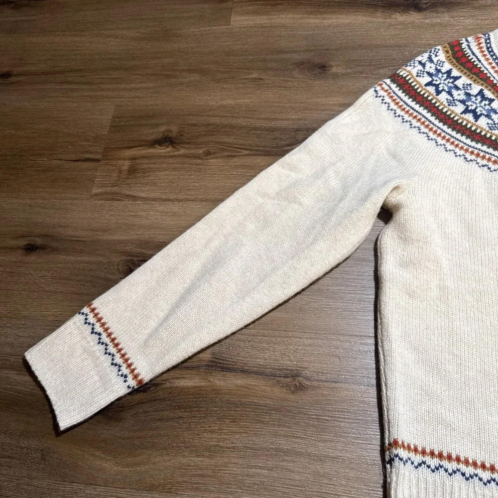 J Crew Sweater Men's XL Beige 100% Lambswool Fair Isle Yoked Crewneck Pullover - Picture 3 of 13